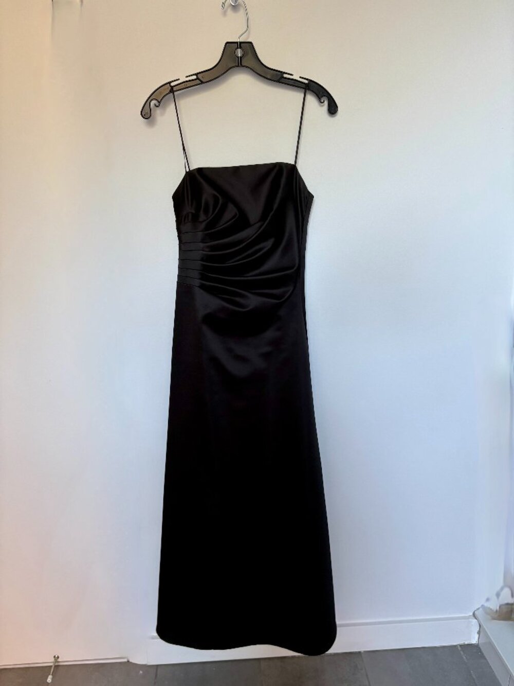 VINTAGE A.B.S. Evening by Allen Schwartz Black Satin Ruched Maxi Dress - Size 2